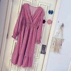 NEW: Ladies Flirty Bohemian Floral Printed V-Neck LongSleeves Midi Dress 3X